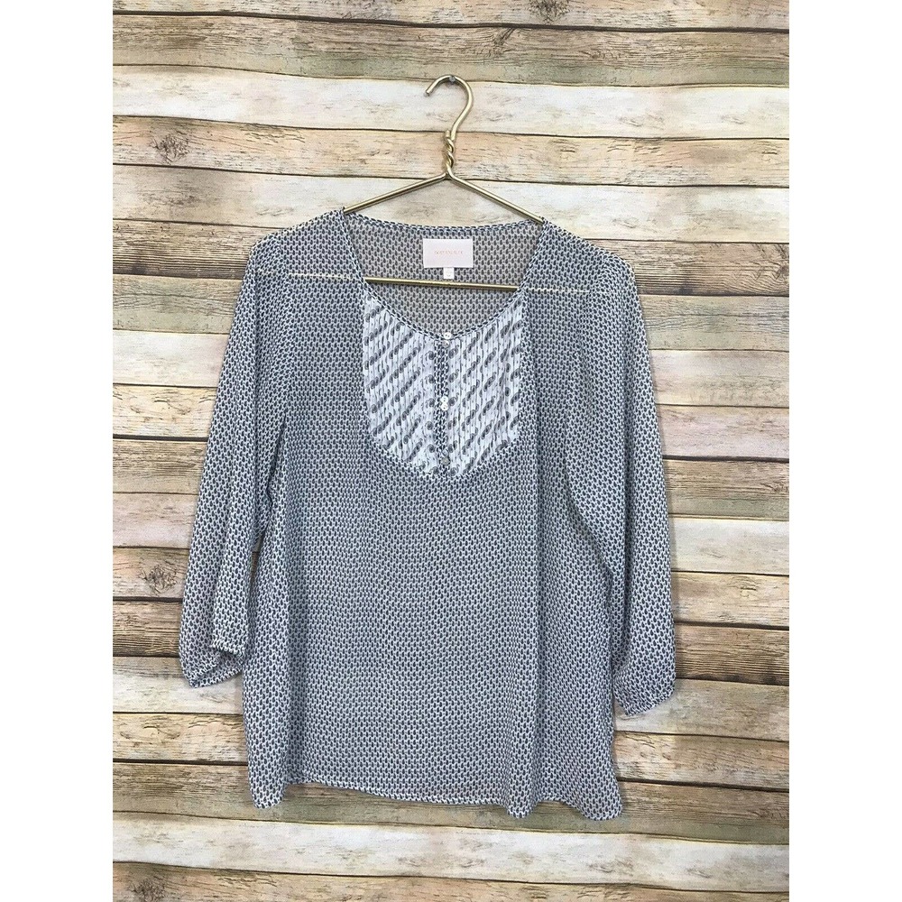 Skies Are Blue Gray Paisley Sheer Blouse Size Med